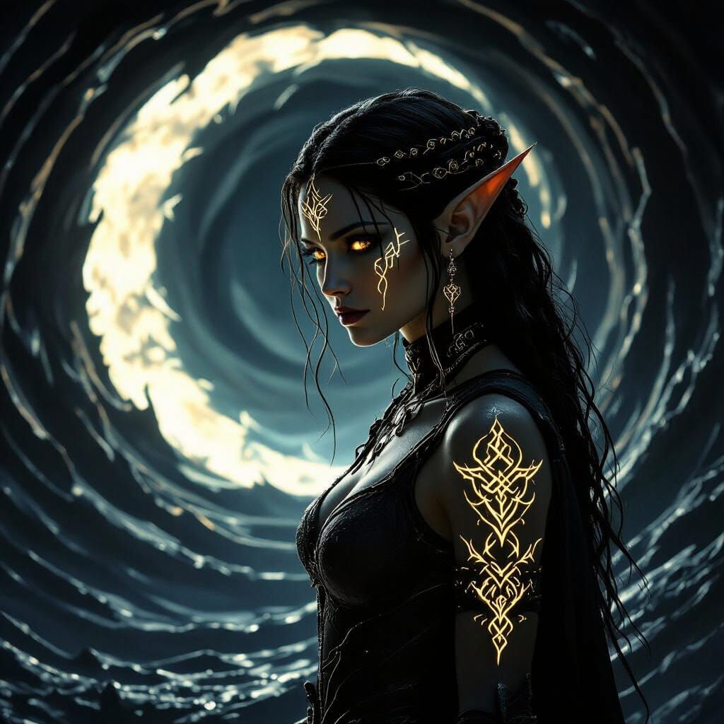 Elf with Glowing Runes at Shadow Vortex