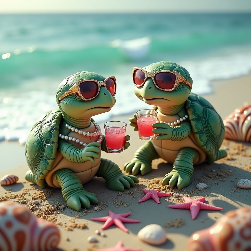 Turtle Girls Chat by Seaside, Fantasy Concept Art