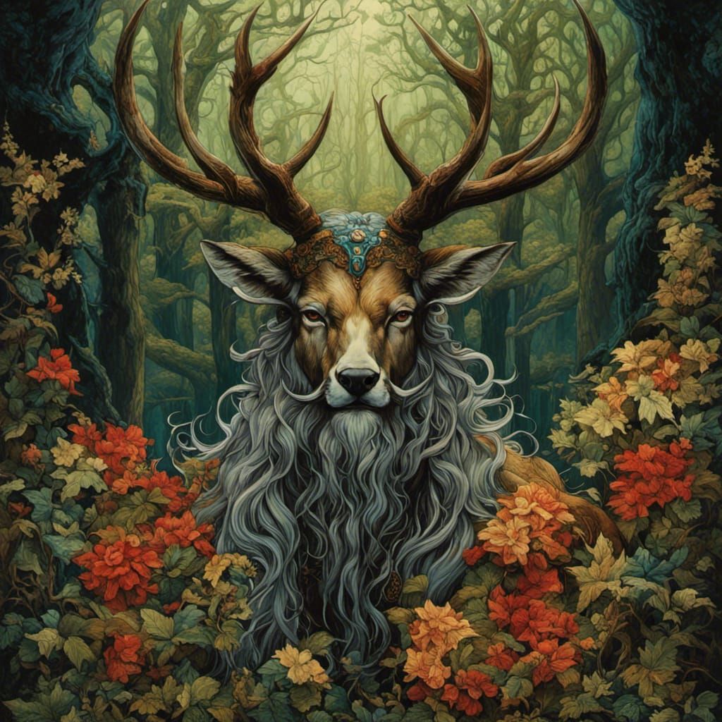 Cernunnos, Gaelic God of the Wild, in Neo-Gothic Style