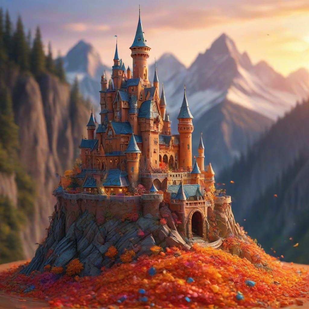 Colorful Pencil Shavings Form Whimsical Castle at Golden Hou...