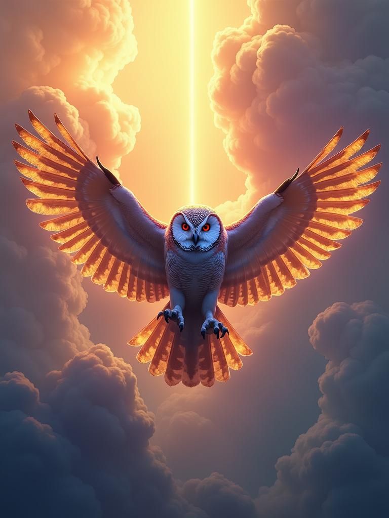 Majestic Multicolour Owl Flight in Matte Painting Style