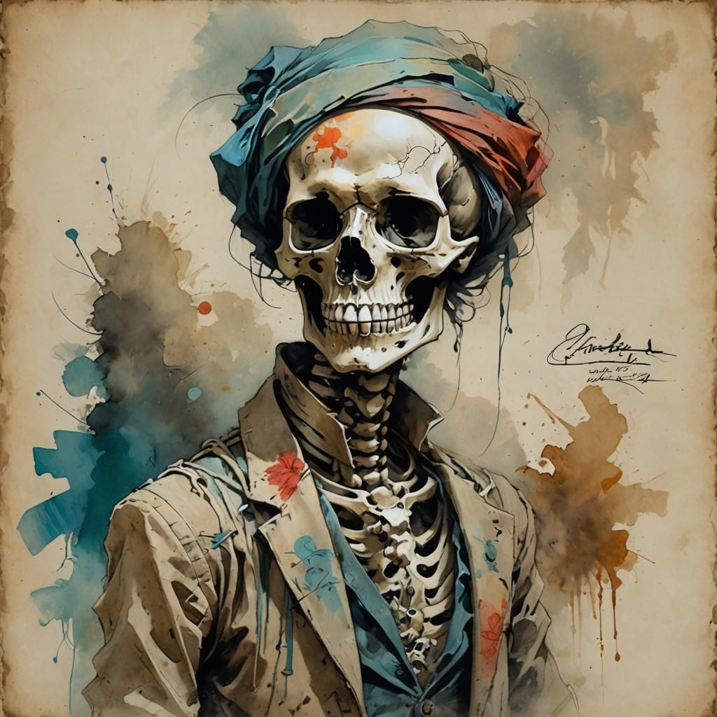 Calligraphic Skeleton Portrait in Bachelier Style