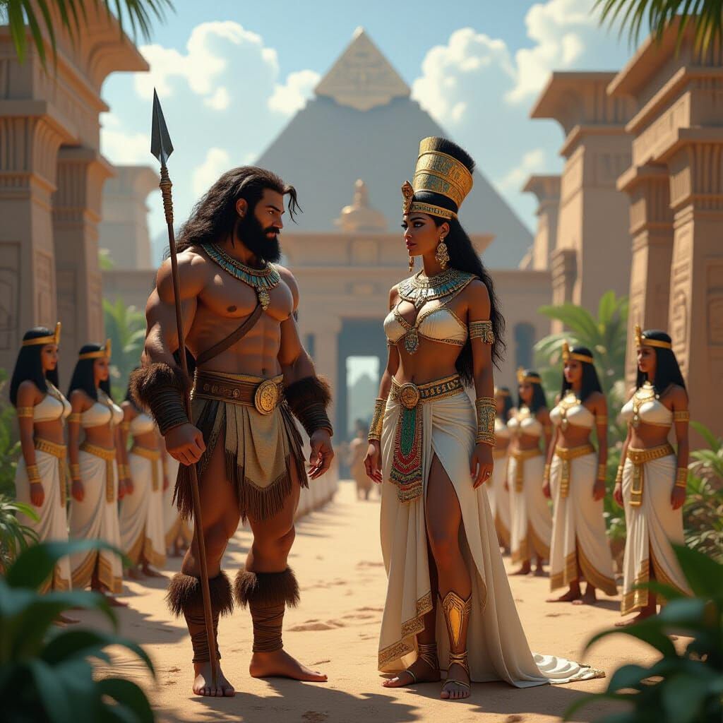 Tarzan Meets Queen La in Opar, Hyperrealistic 3D Art