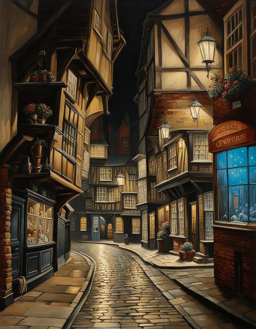 The Shambles, York: 18th Century Oil Painting