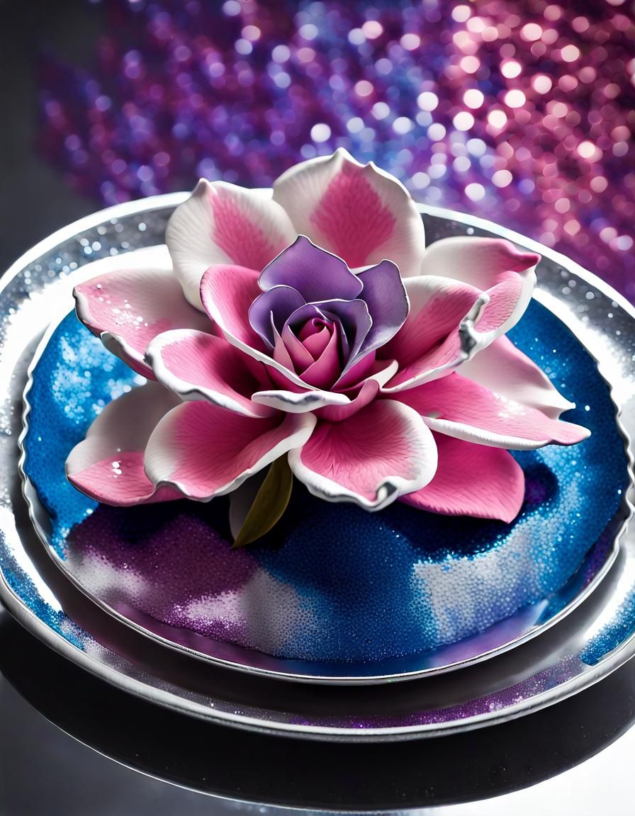 Liquid Chrome Gardenia Flower Bunch: Surreal Art