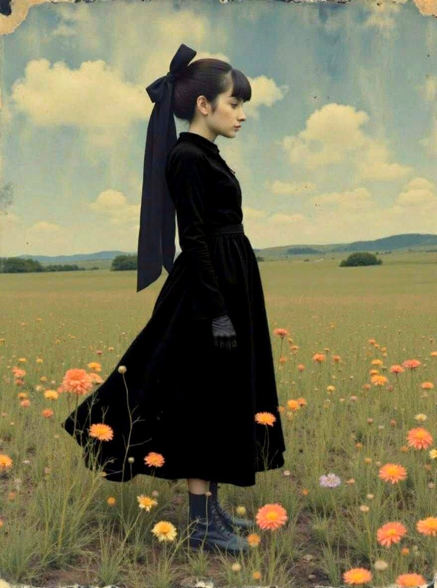 Goth Girl in Wildflower Field: Wirework Sculpture