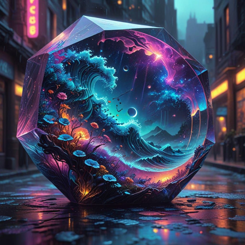 Ethereal Cosmic Octagon with Intricate Fractal Patterns