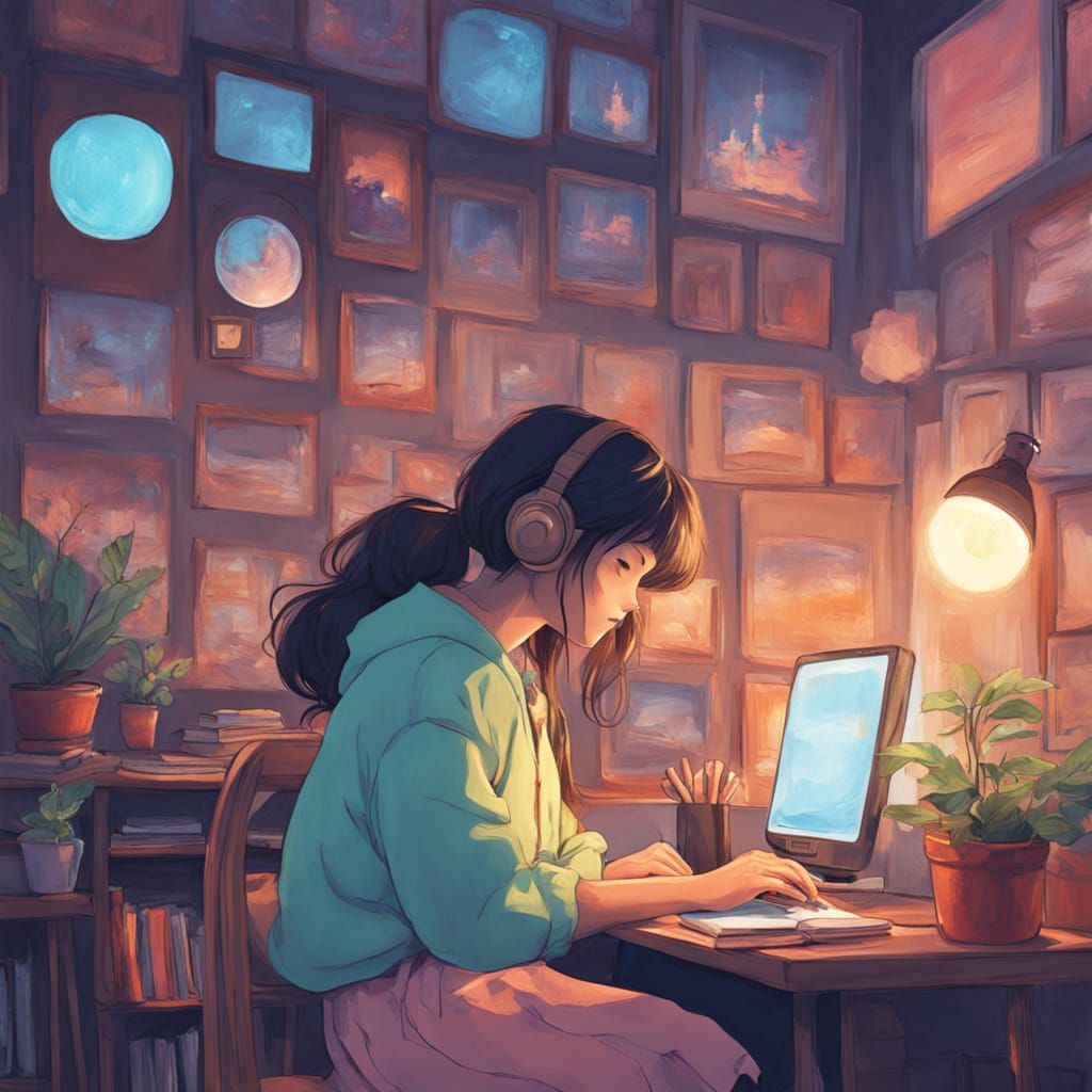Pastel Anime Girl Room: Cozy Digital Art