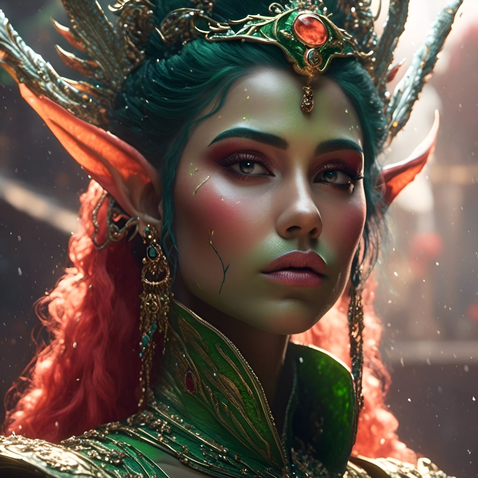 Photorealistic Coral Cobblestone Elf Portrait