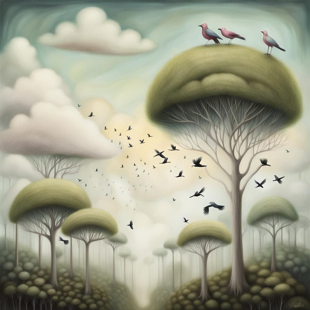 Birds in Flight: A Nicoletta Ceccoli-Inspired Avian Landscap...