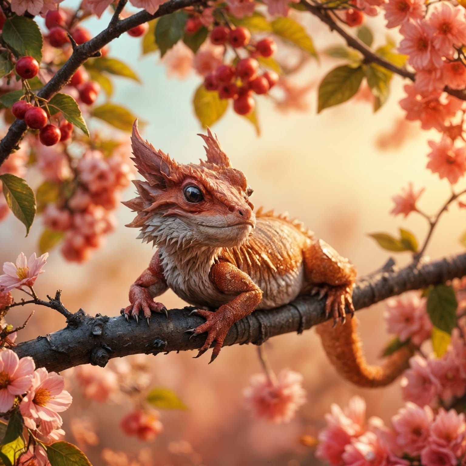 Cherry Blossom Dragon in Enchanted Garden