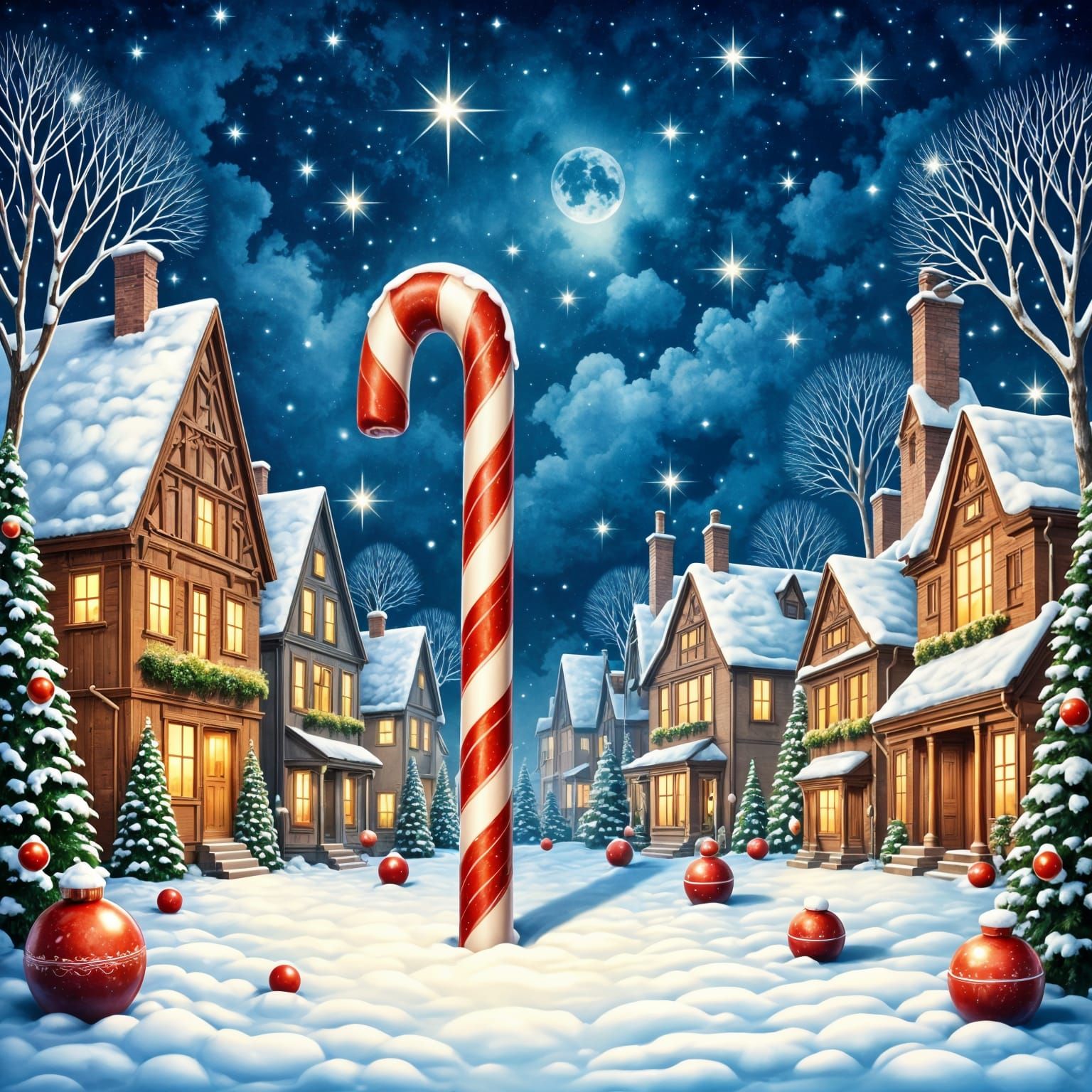 Surreal Candy Cane in Symmetrical Holiday Scene