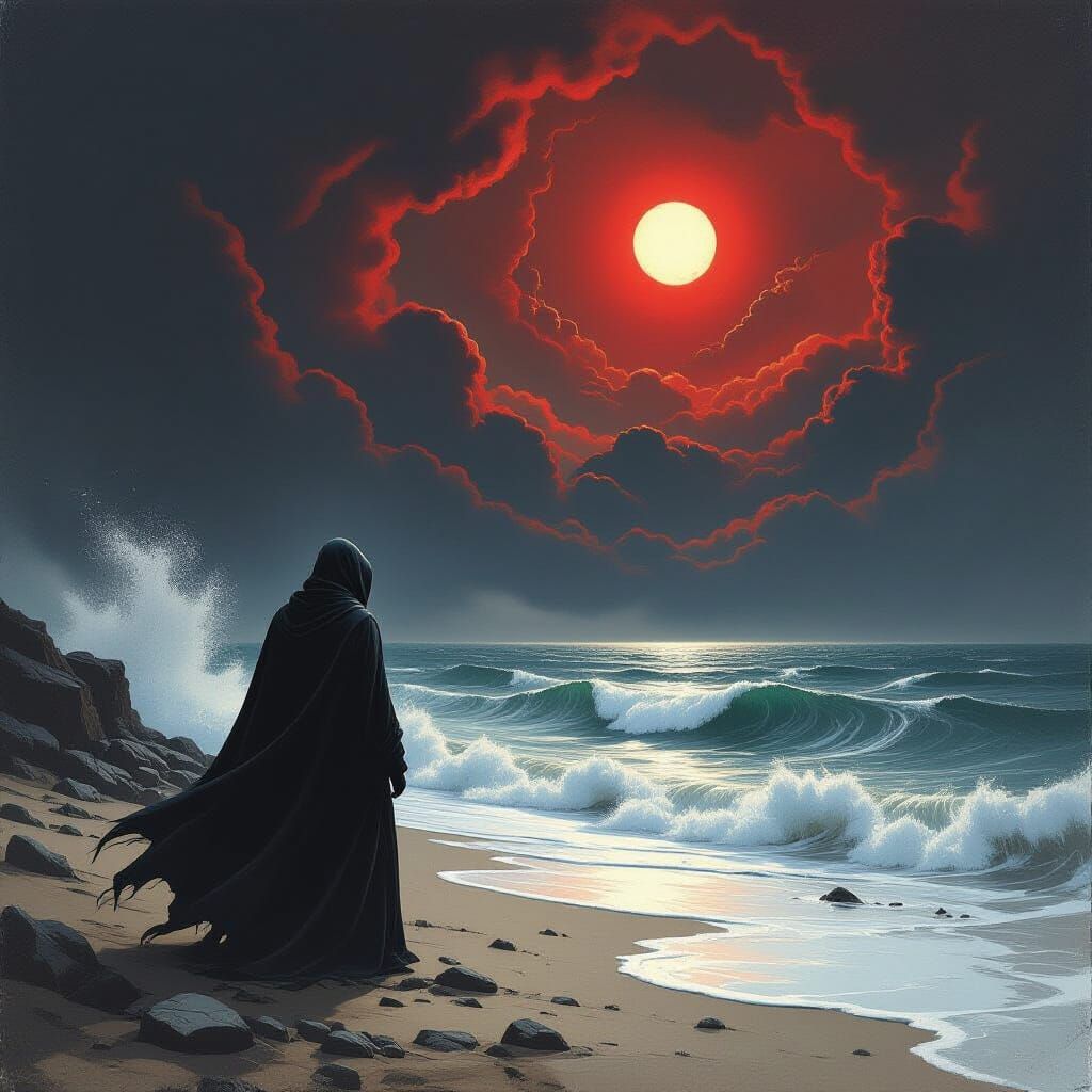 Dark Fantasy Figure at the Sea's Edge