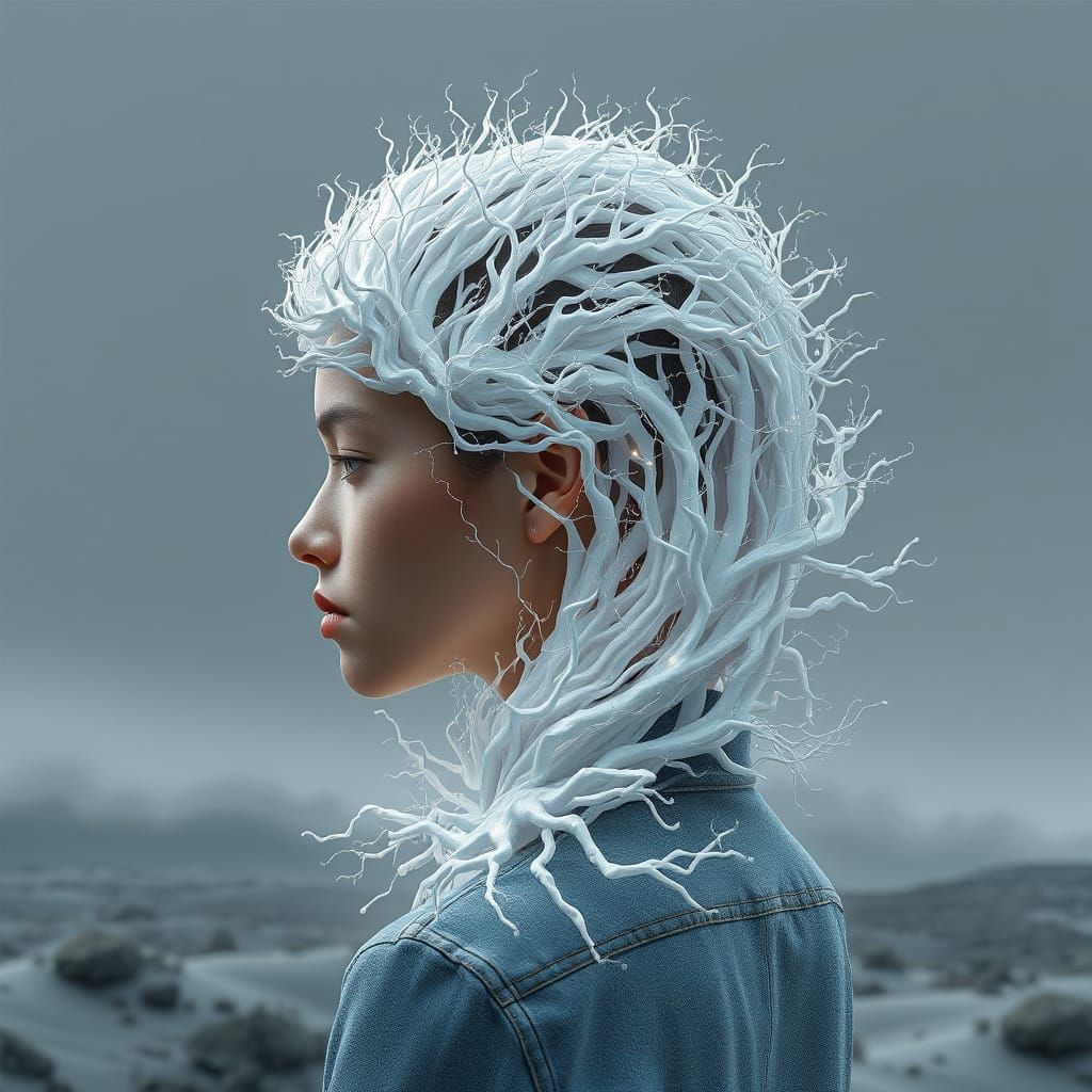 Hair Sculpted as Coral Reef with Holographic Threads