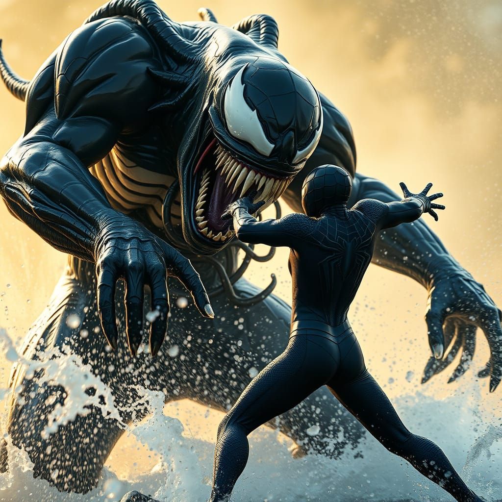 Colossal Venom Symbiote Battles Giant Spiderman in Epic Hype...
