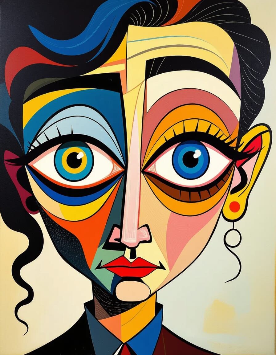 Surrealist Portrait of Strabismus in Oil Painting Style