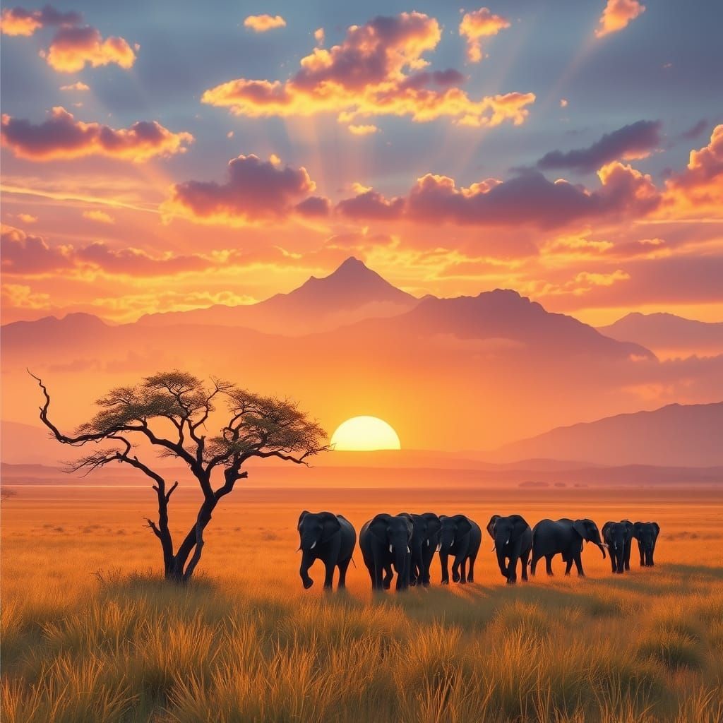 African Plateau Sunset with Majestic Acacia Trees