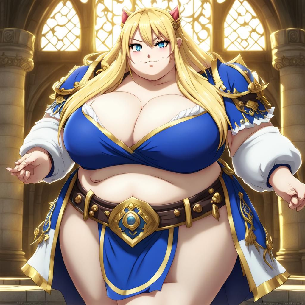 Obese Blond Woman in Anime Key Visual Style