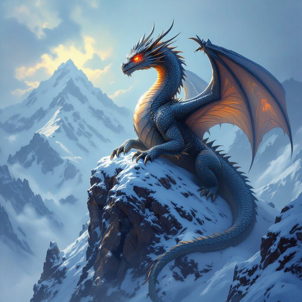 Majestic Ancient Dragon on Snowy Peak