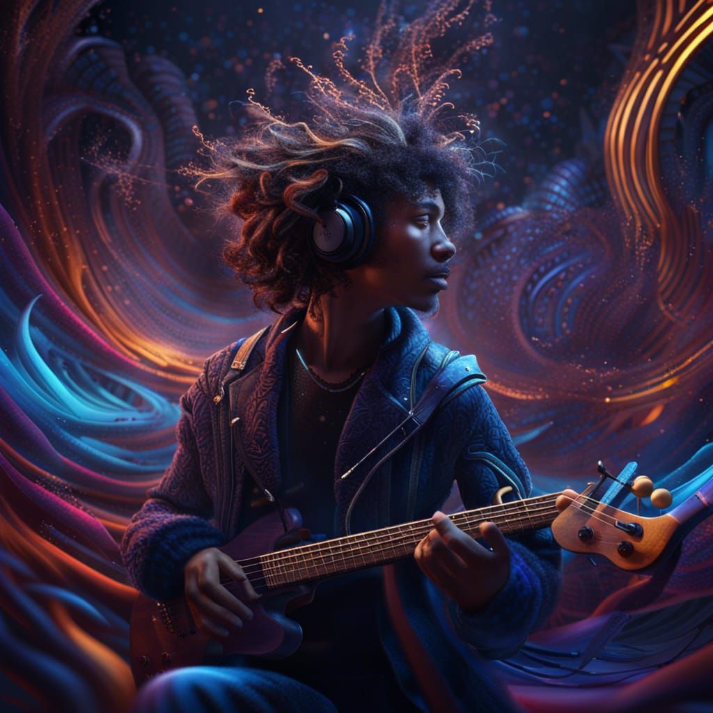 Musician Immersed in Sound Waves: Fantasy Concept Art