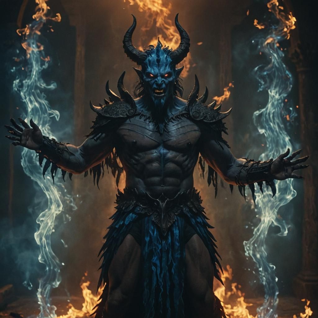 Regal Demon King Satan in Blue Flames