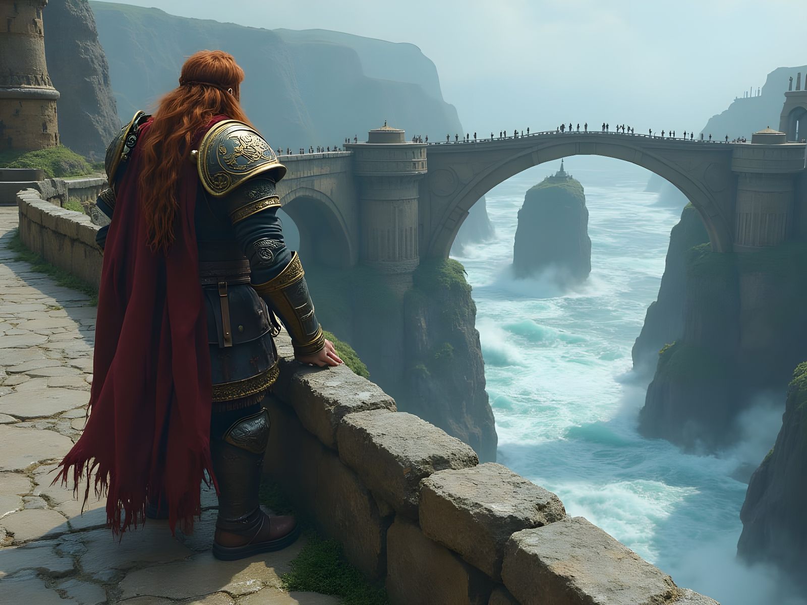 Dwarf Warrior on Stone Bridge in 8k