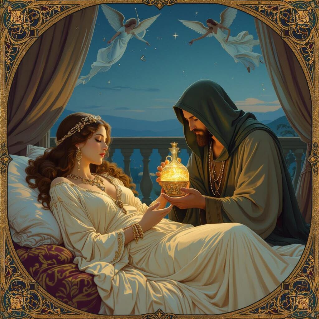 Woman Sleeping with Yeshua, Art Nouveau Style