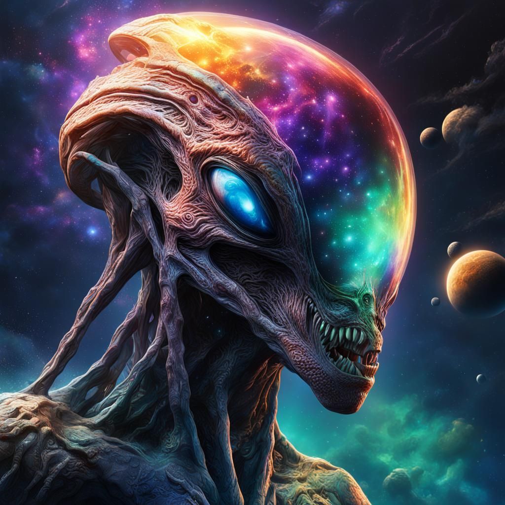 Hyperrealistic Alien Creature in Colorful Space