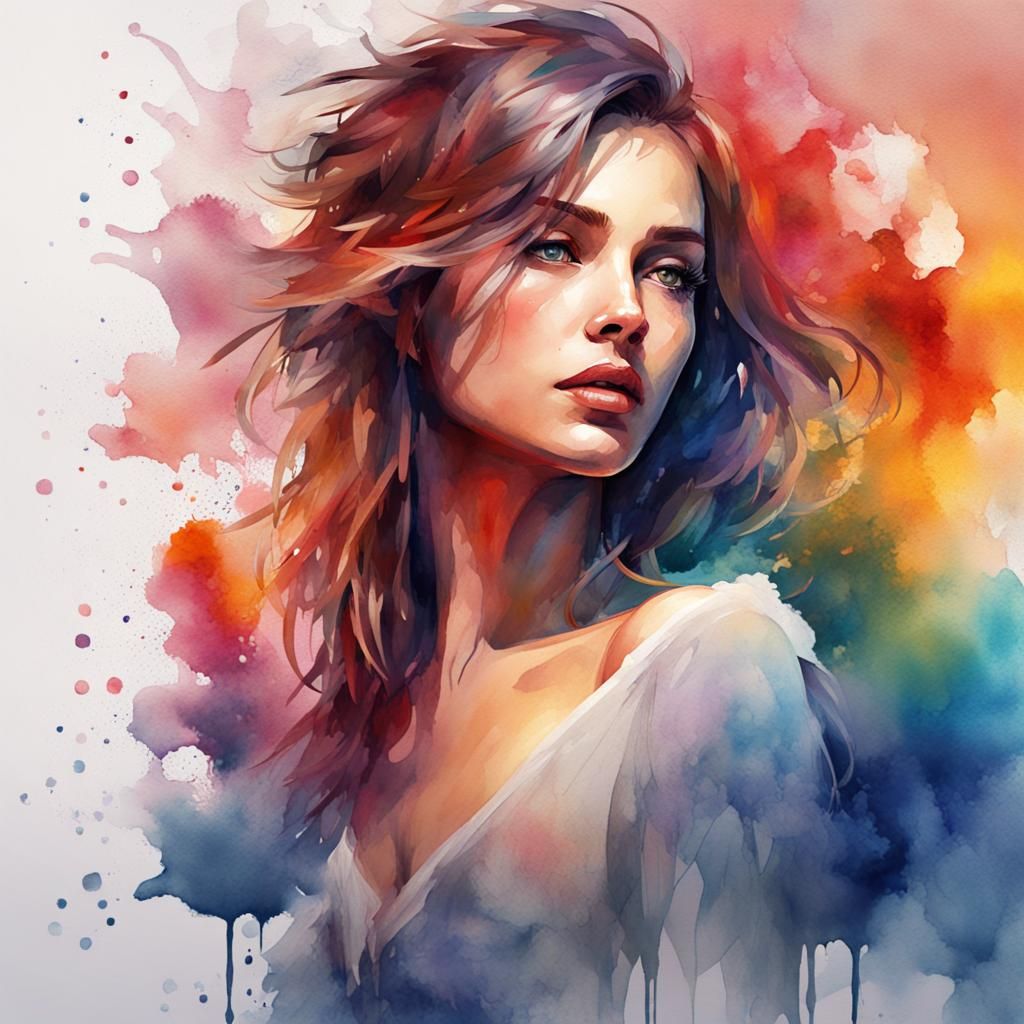 Abstract Watercolor Woman with Dramatic Lighting