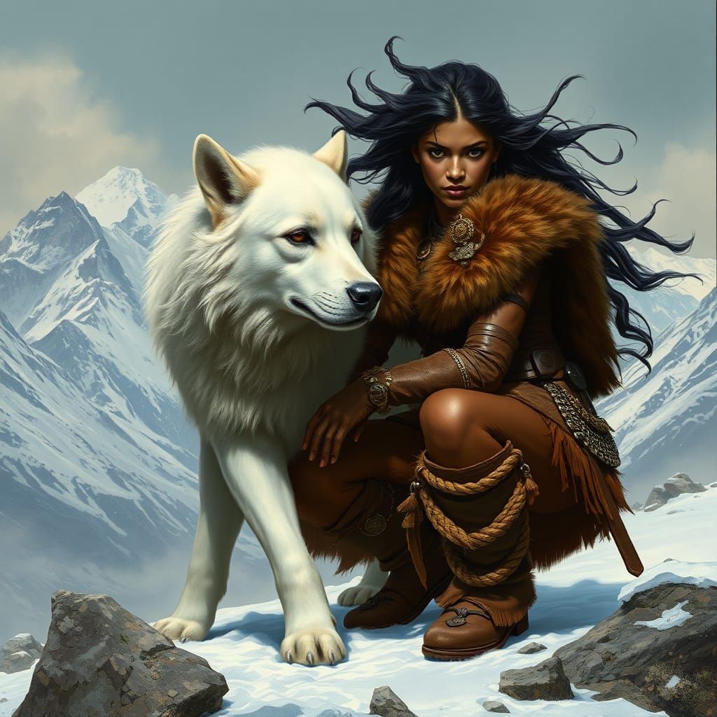 Female Barbarian Warrior Guarding Mountain Pass