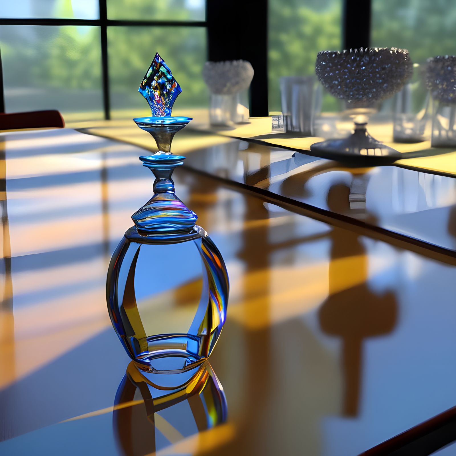 Hyperrealistic Crystal Decanter with Sunlight and Sparkle