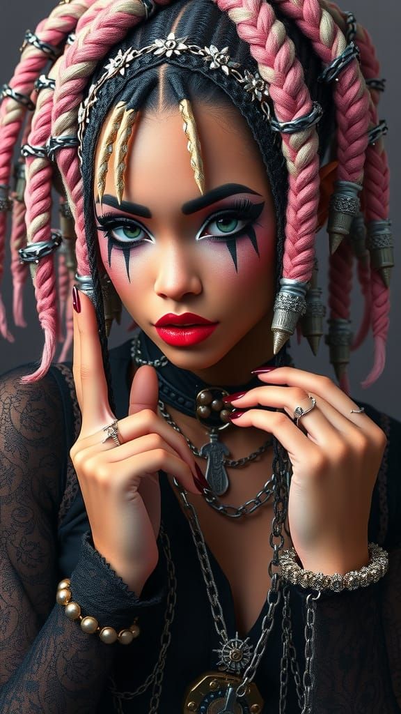 Gothpunk Goddess with Hypermaximalist Makeup and Steampunk A...