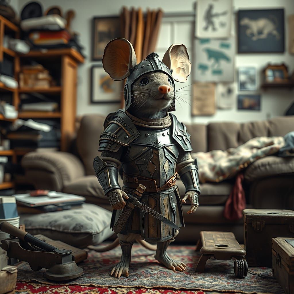 Mouse in Roman Armor, Hyperrealistic Digital Art