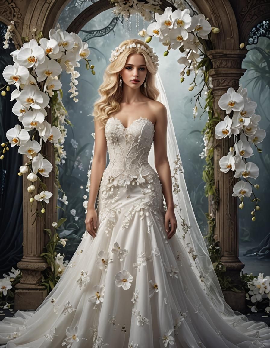Bride with White Orchid Arch in Matte Painting