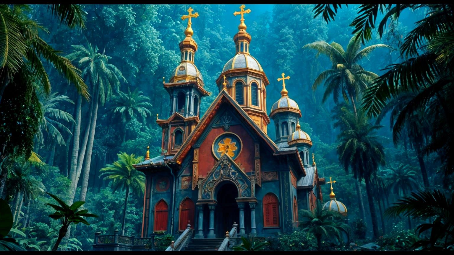 Vibrant Rainforest Orthodox Cathedral in Dreamlike Detail