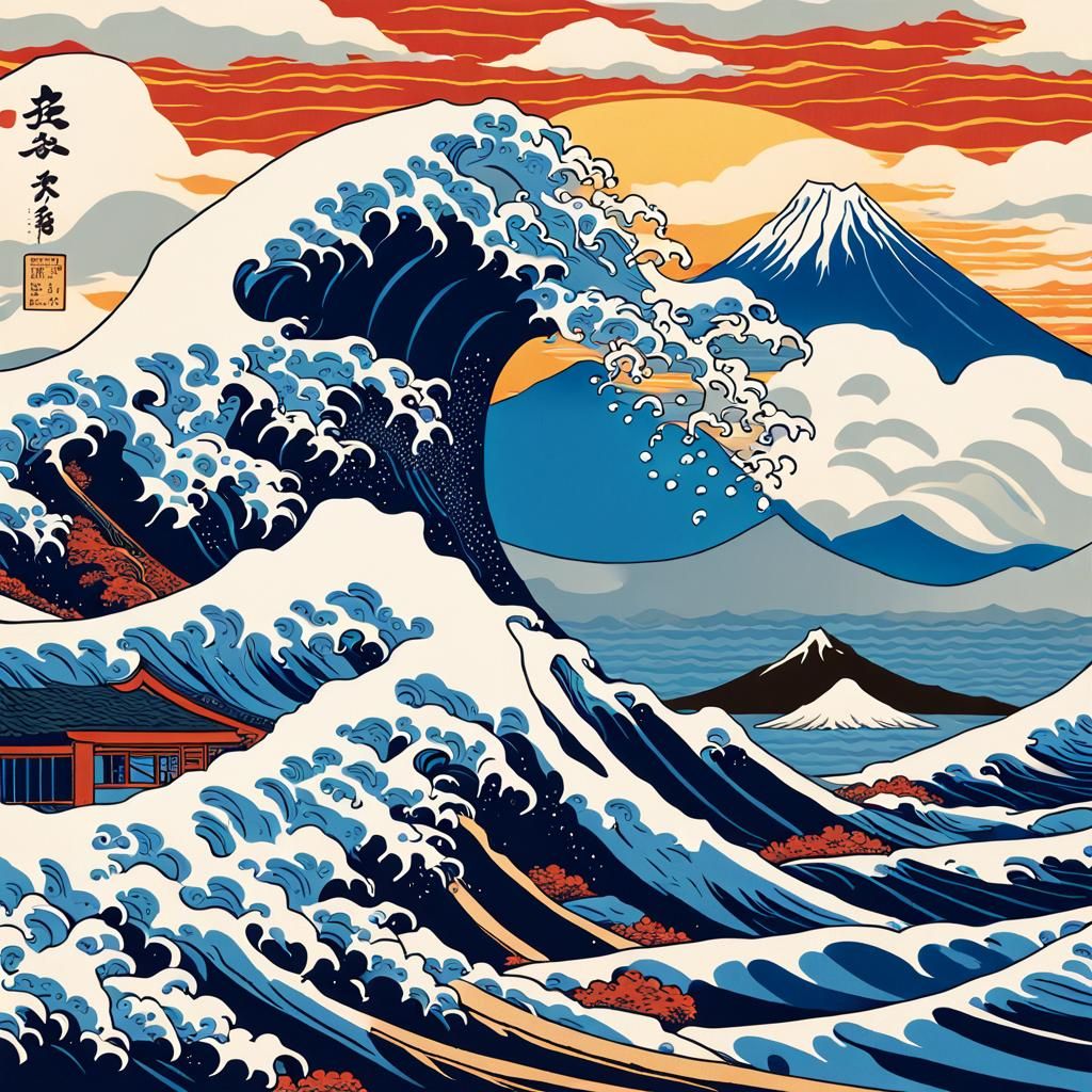 Great Wave of Kanagawa in Ukiyo-e Style