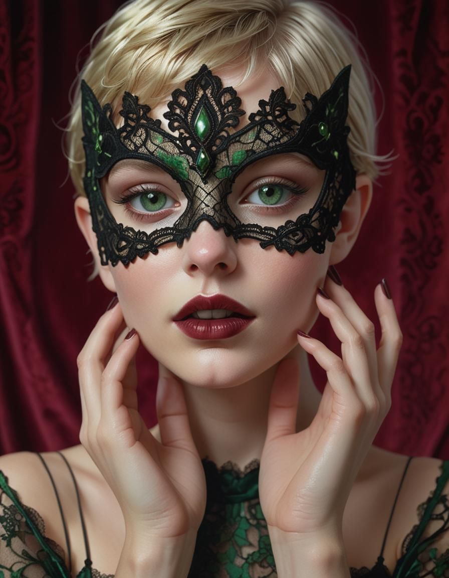Pixie Woman with Lace Mask in Dark Fantasycore Style