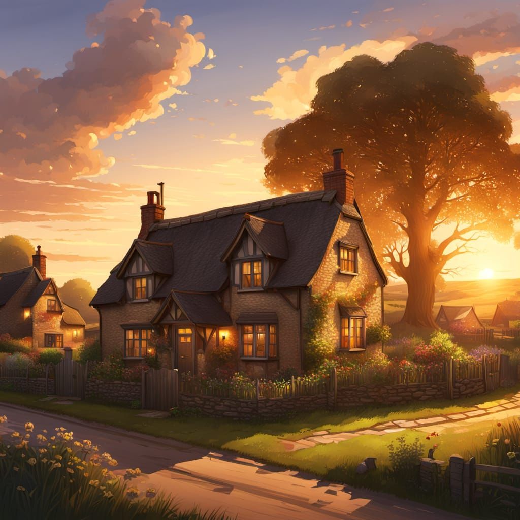 English Village Sunset Concept Art