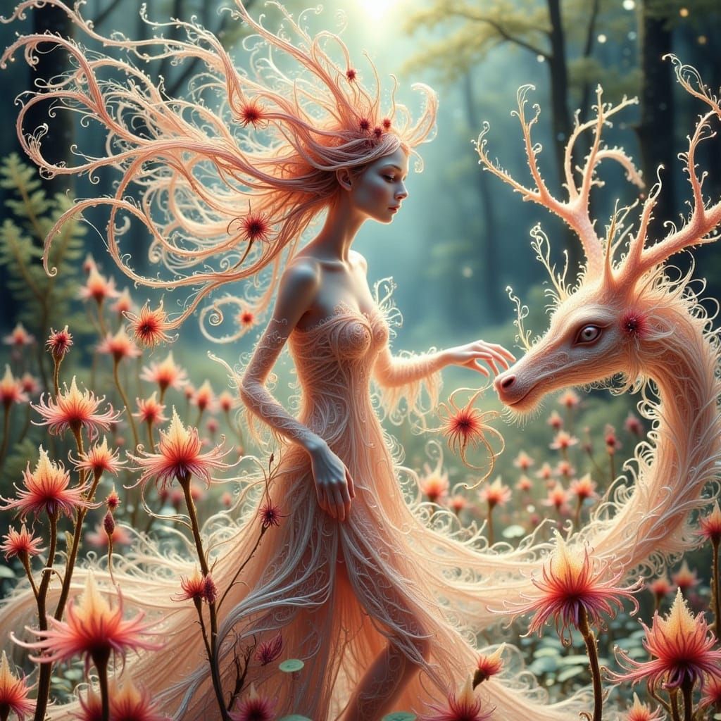 Ethereal Spirit Dancer in Whimsical Birch Forest