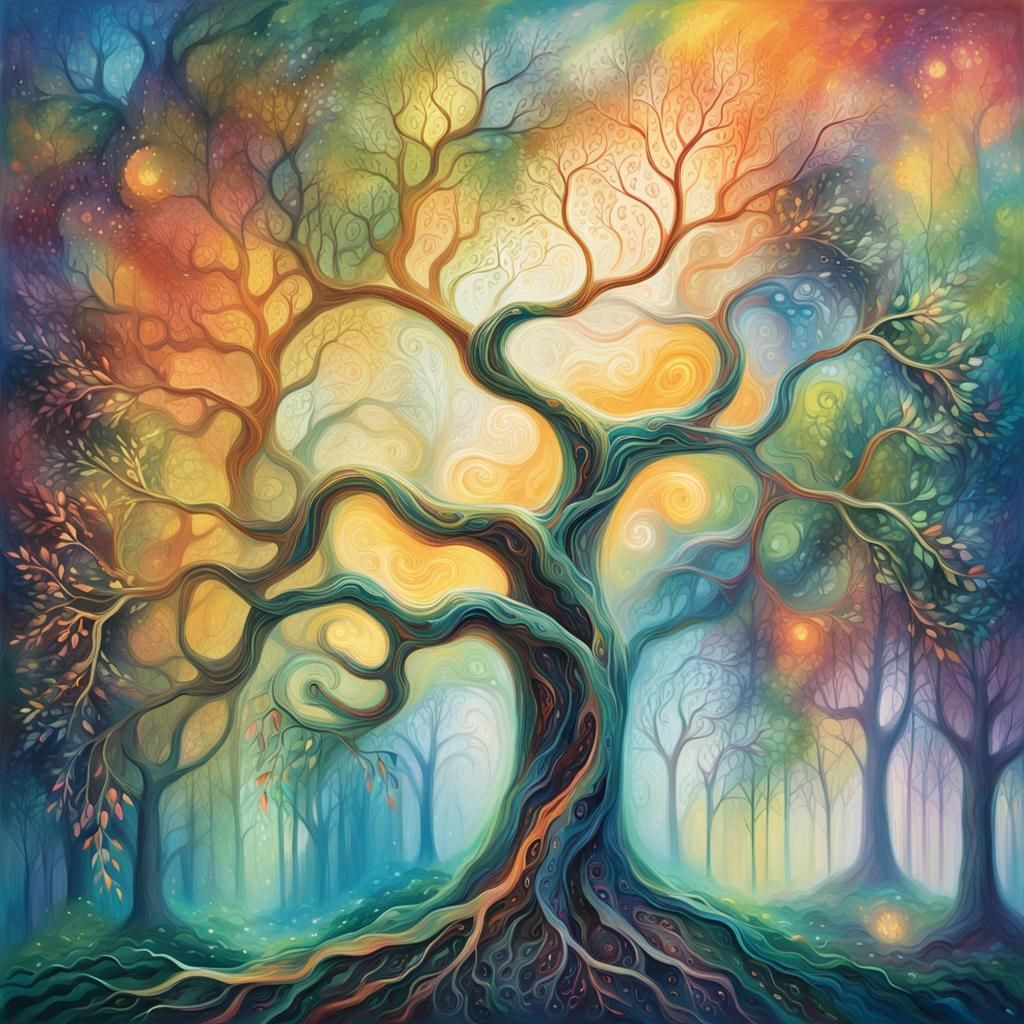 Ethereal Tree Connects Life in Abstract Expressionism