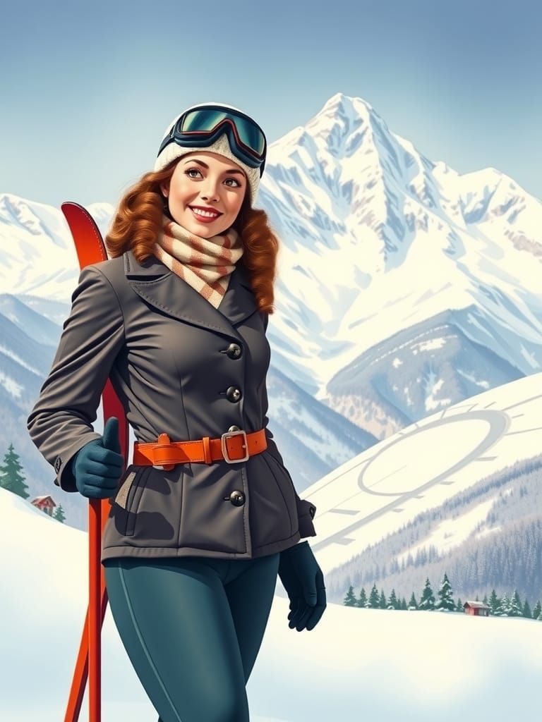 Vintage Ski Poster Art of Woman in Cortina
