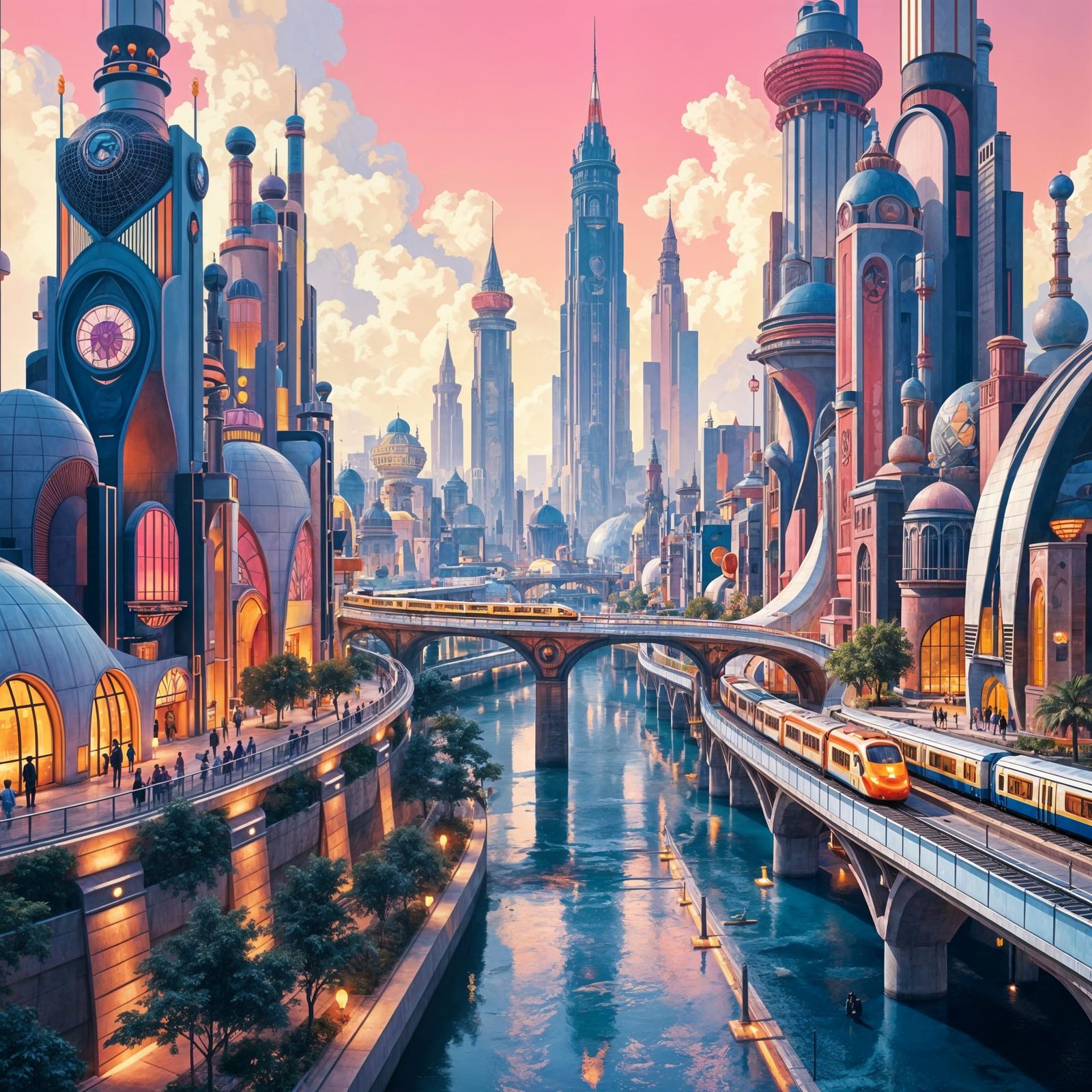 Vibrant Retrofuturistic Cityscape