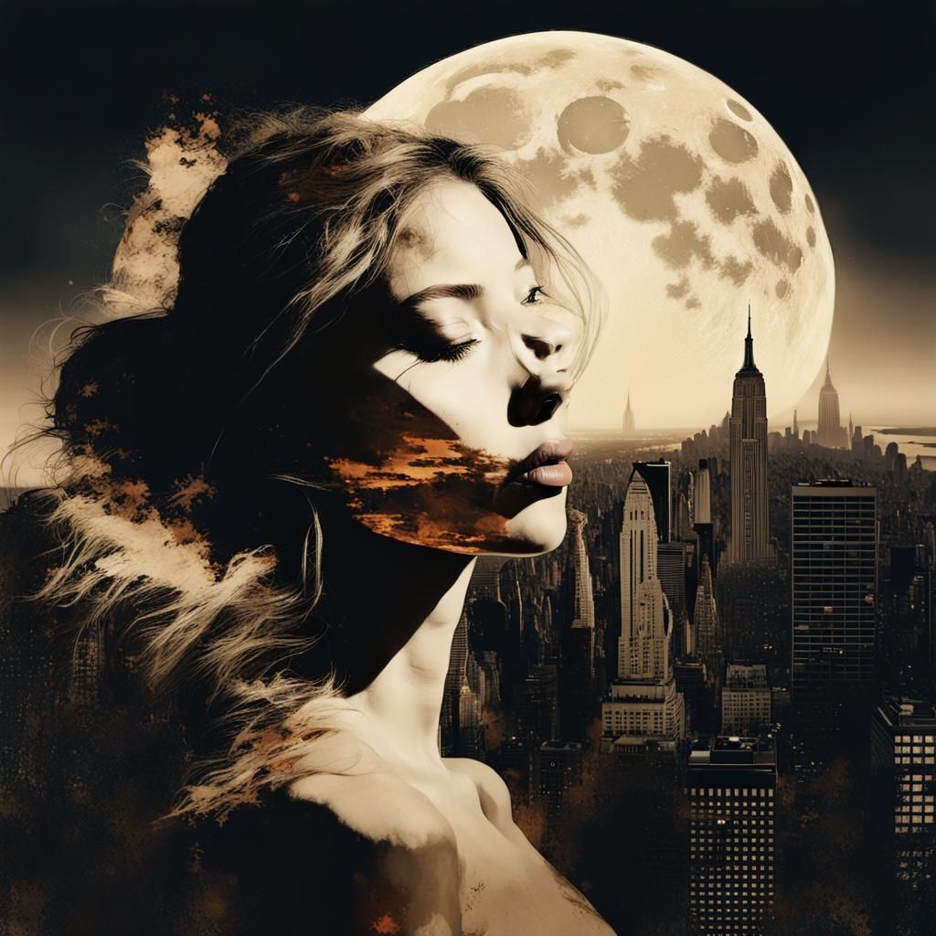 Moonlit Silhouette: Double Exposure Portrait