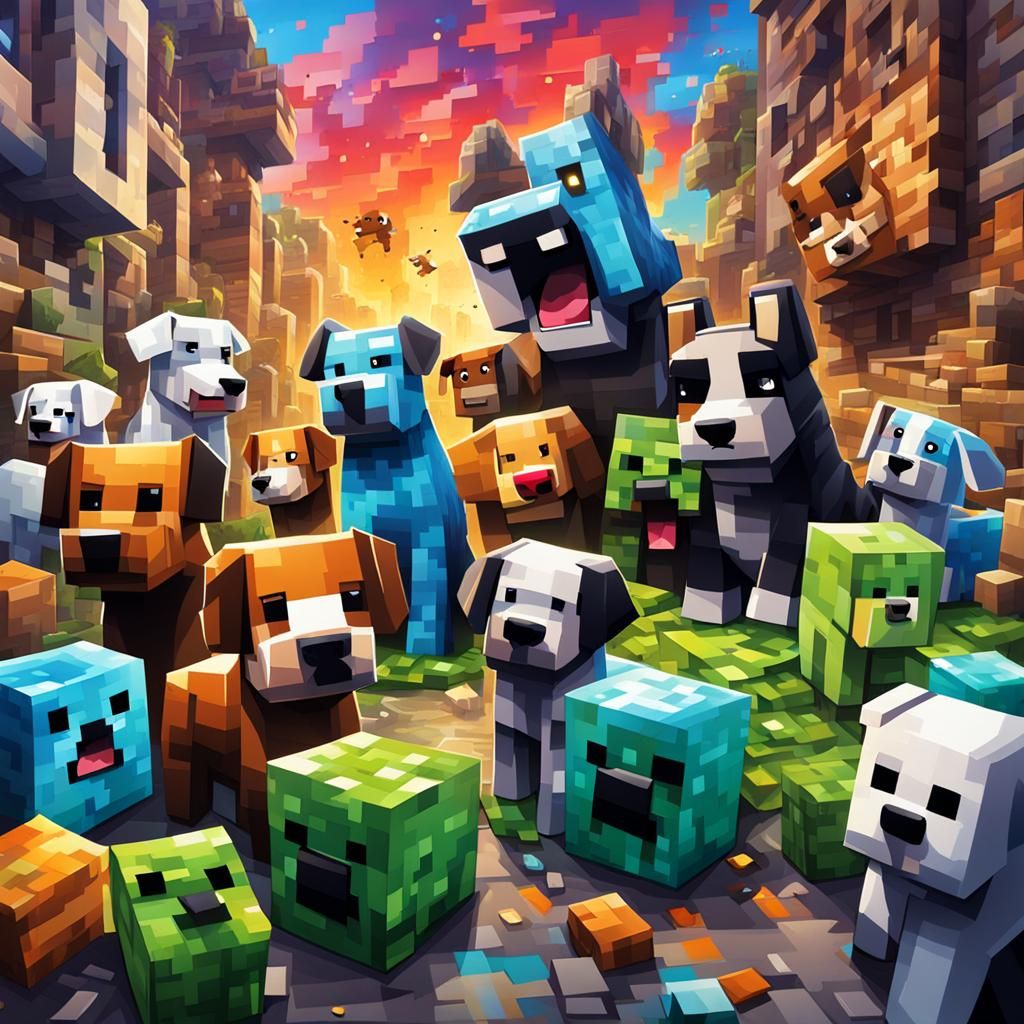 Dogs Play Minecraft: Graffiti Art Style