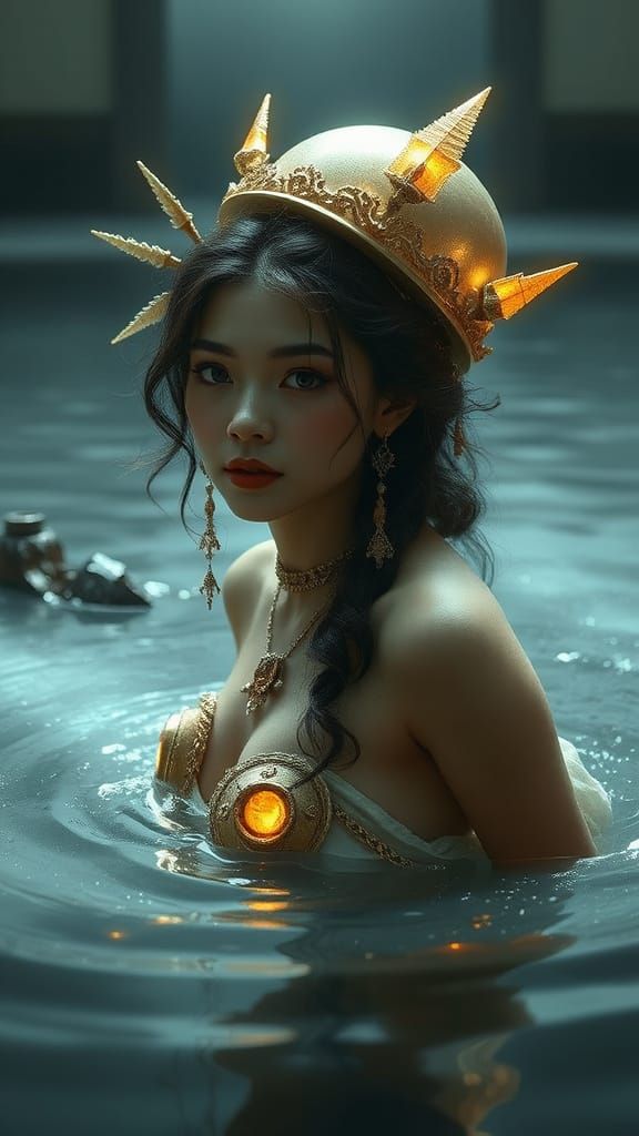 Dieselpunk Lady of the Lake in Chiaroscuro Mist