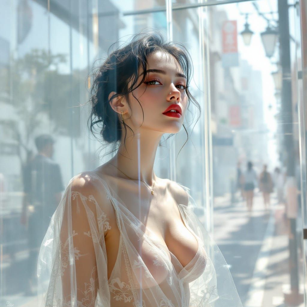 Neoclassical Figure with Transparent Display Technology