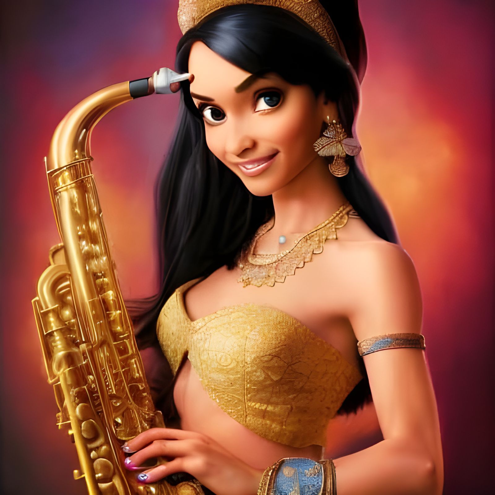 Princess Jasmine as Saxophone Player, Photorealistic Portrai...