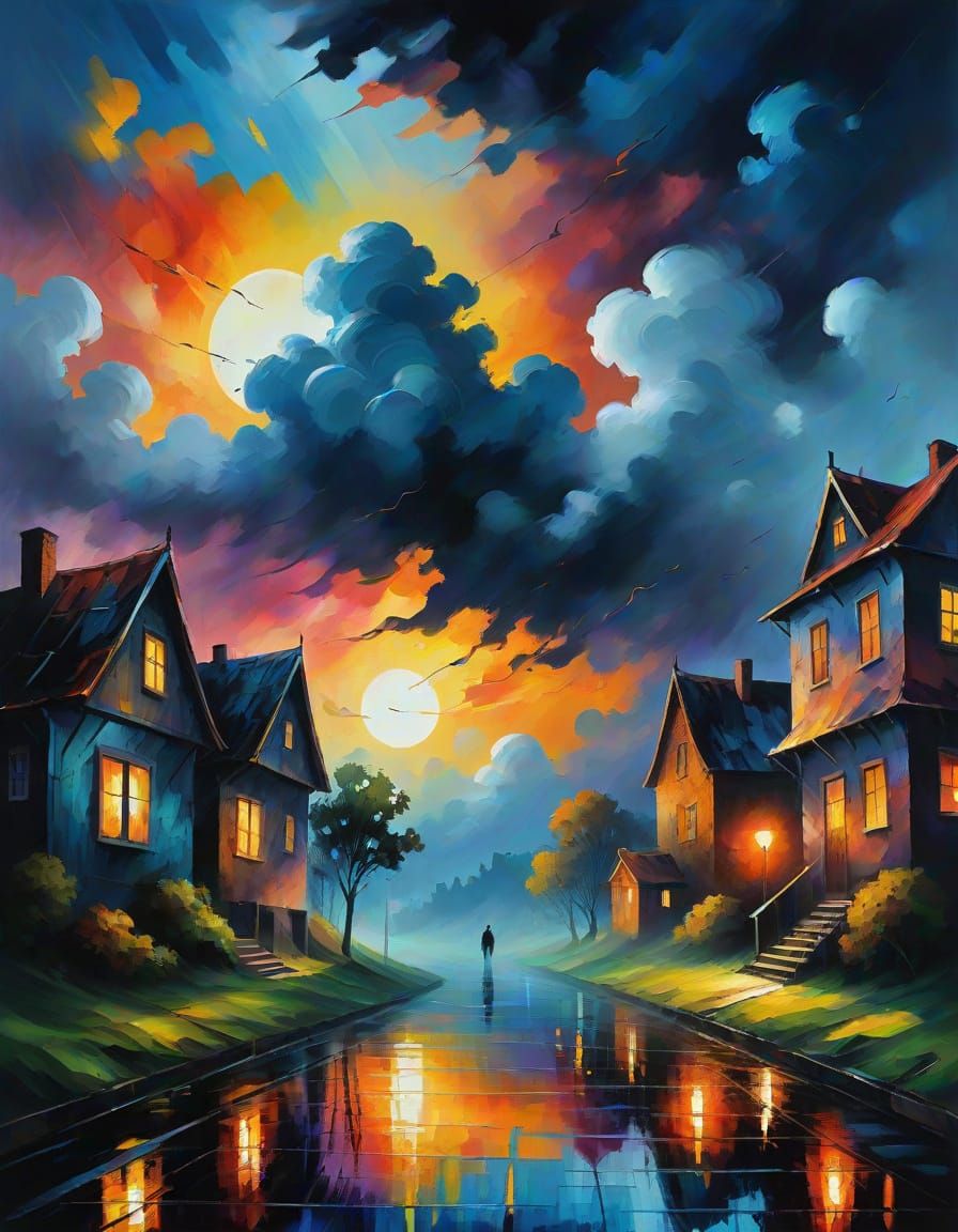 Dreamlike Horror Landscape in Vibrant, Expressive Brushstrok...
