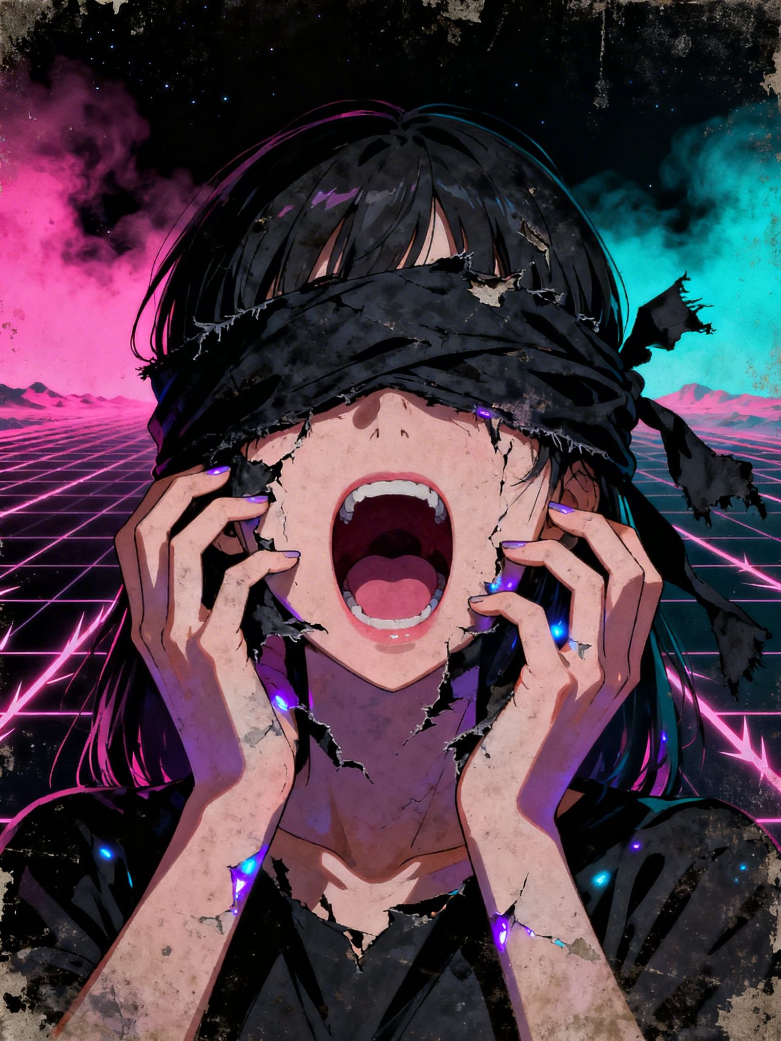 Screaming Girl in Dark Anime Style