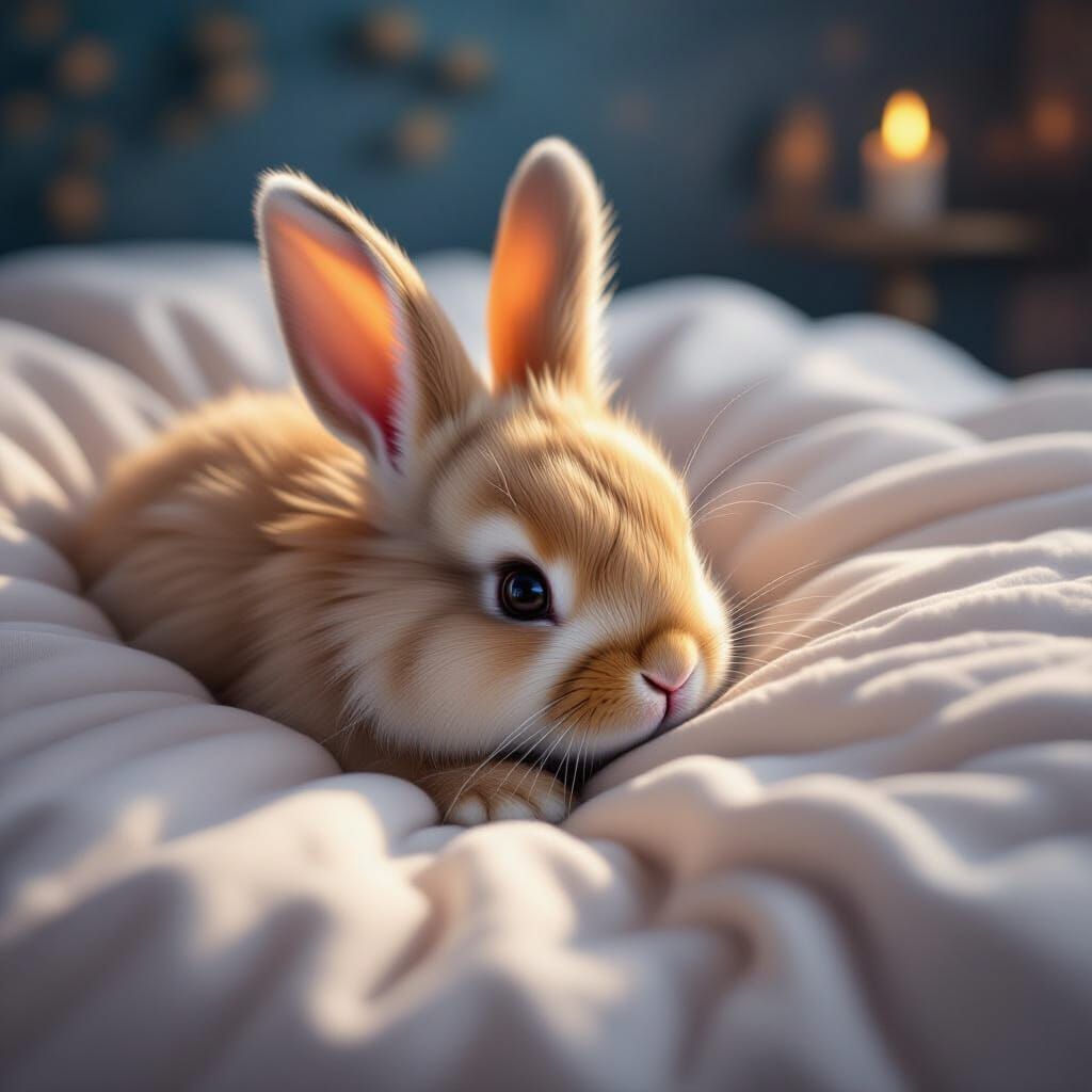 Fluffy Bunny Cuddles in Fantastical Bed
